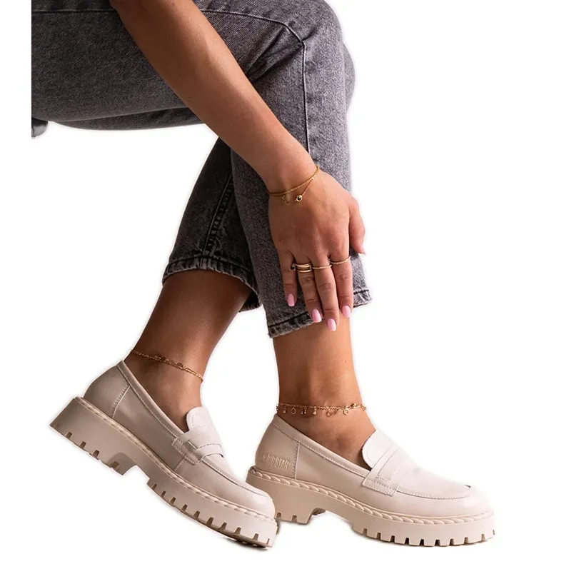 Beige leren schoenen Big Star LL274457
