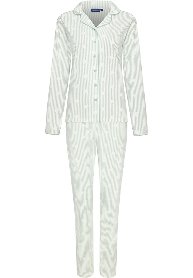 biologisch katoenen damespyjama met lange mouwen 'dotty circles & stripes'