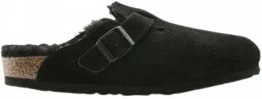 Birkenstock Pantoffels Boston narrow Shearling Veloursleder Suede Zwart