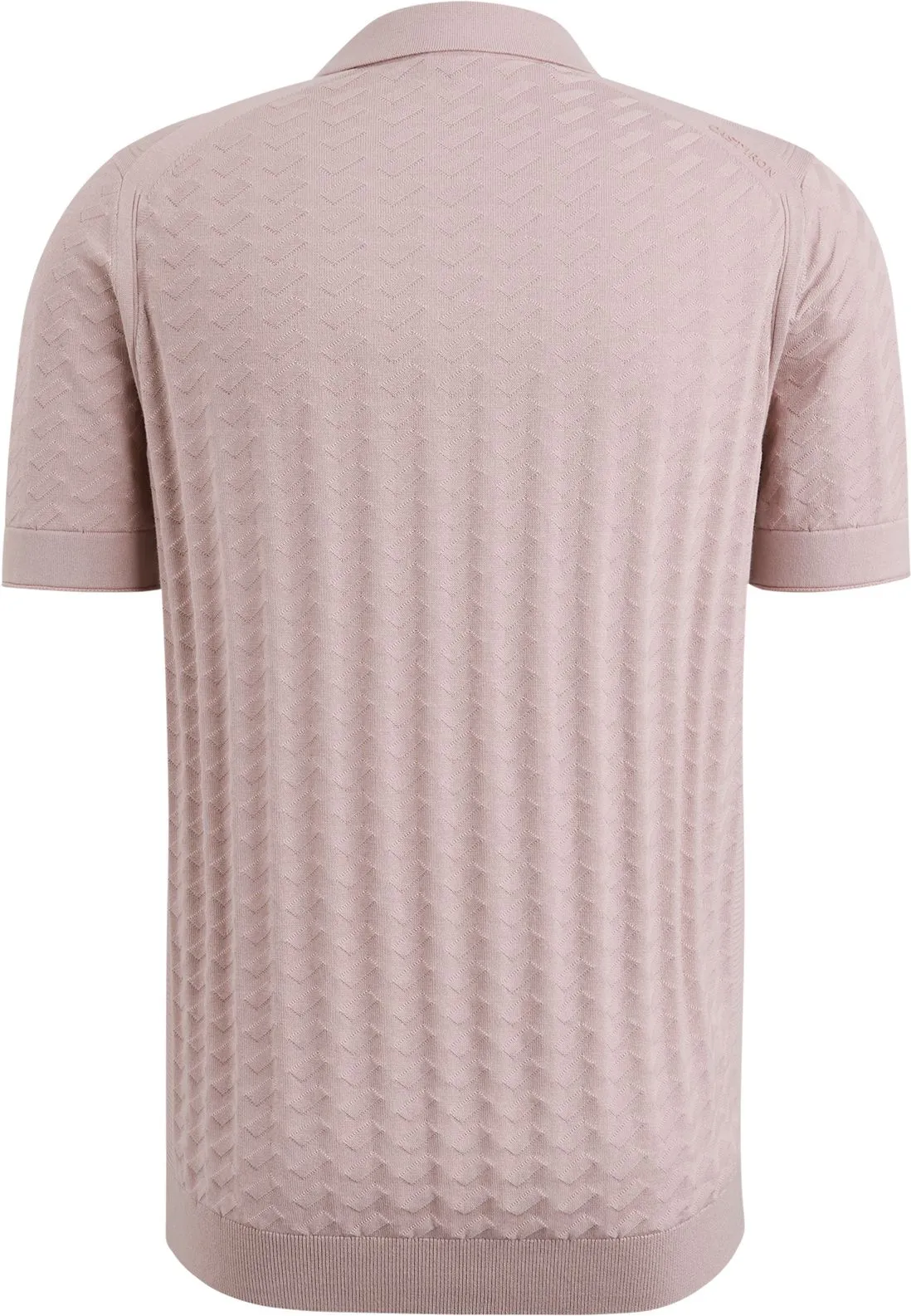 Cast Iron  Knitted Half Zip Poloshirt Structuur Roze