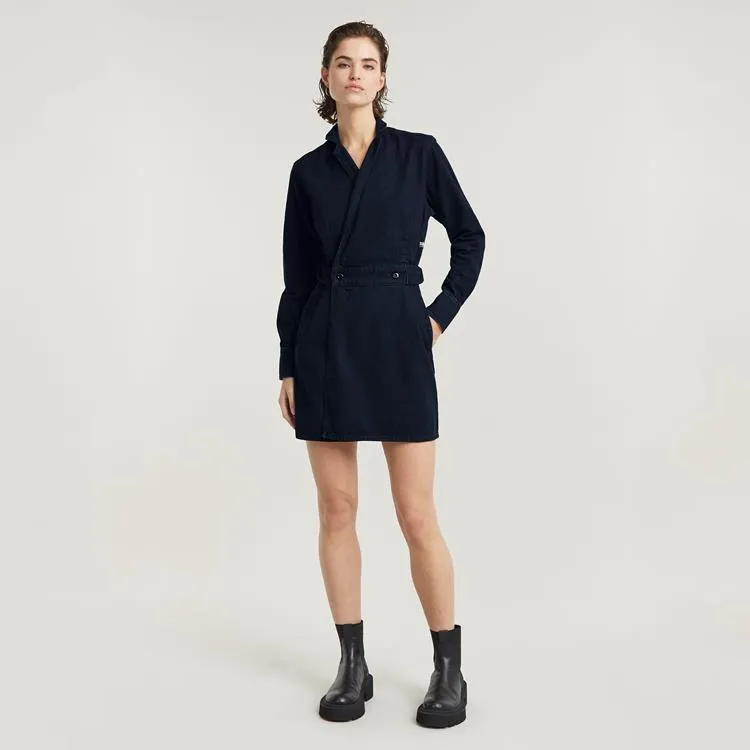 GSTAR, D25350D539 WRAP DRESS L/S, G839 WORN IN DEEP BLUE OCEAN