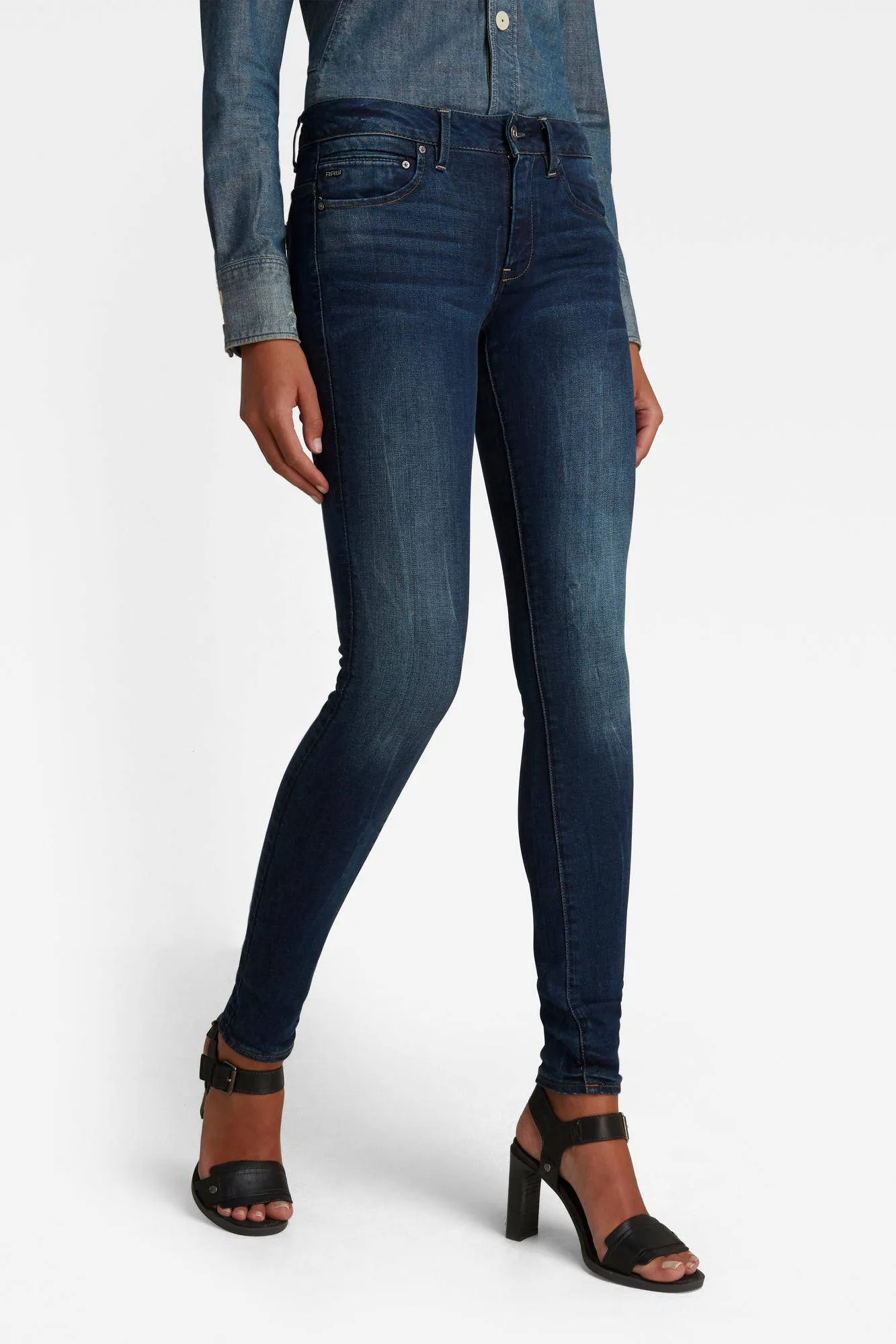 GSTAR MIDGE ZIP SKINNY LOW WAIST SKINNY JEANS DK AGED  