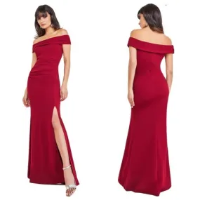 Galajurk bordeaux-rood boothals-split strech-stof (elastisch)