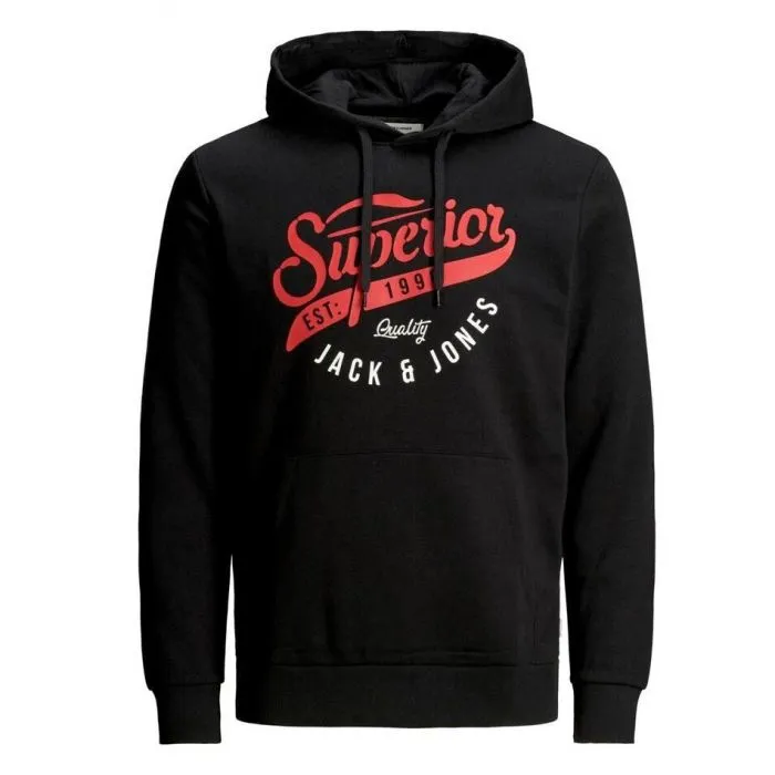 JACK AND JONES LOGO HOODIE  ZWART