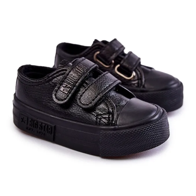 Leren kindersneakers met klittenband Big Star KK374090 Zwart