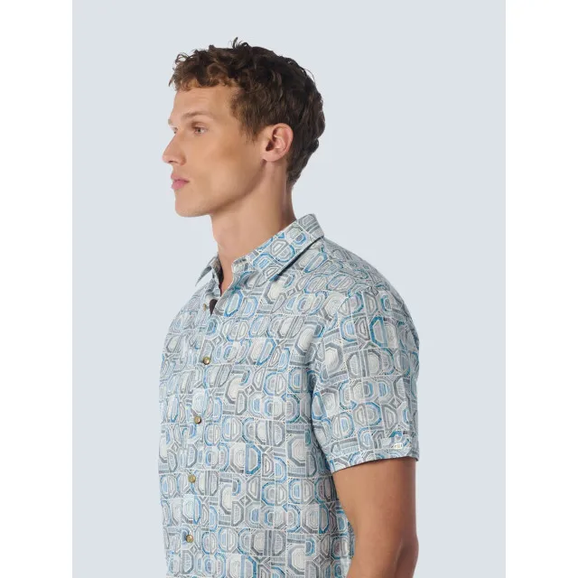 No Excess Overhemd korte mouw met print allover aqua