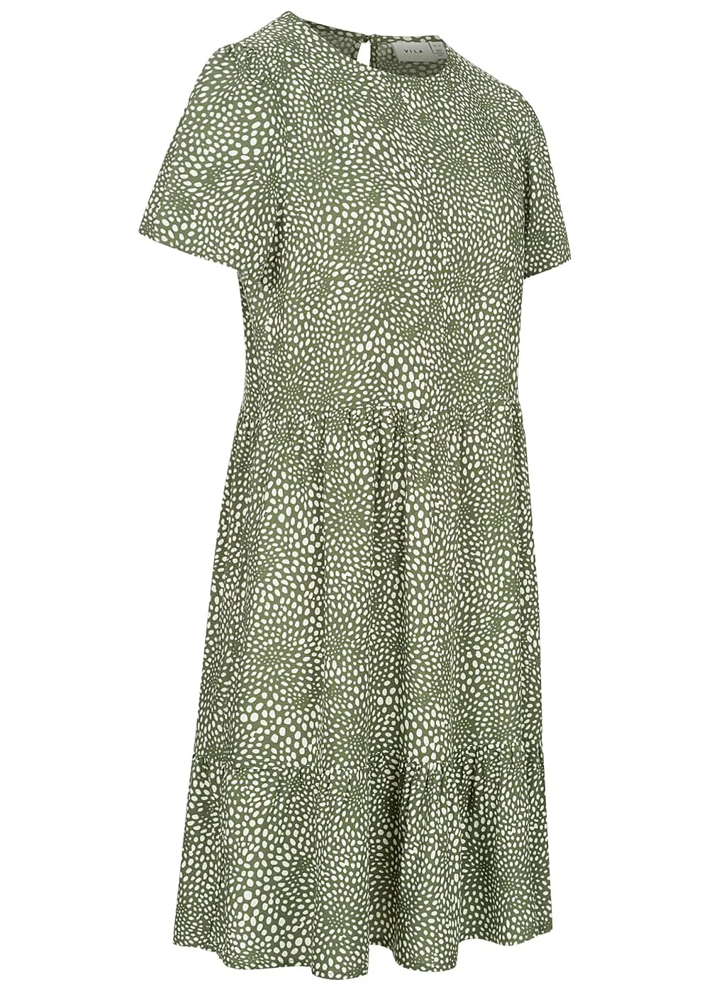 VILA Dames NOOS Jurk met volants en all over print groen