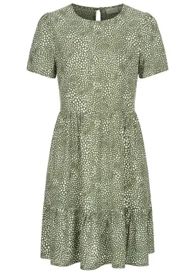 VILA Dames NOOS Jurk met volants en all over print groen
