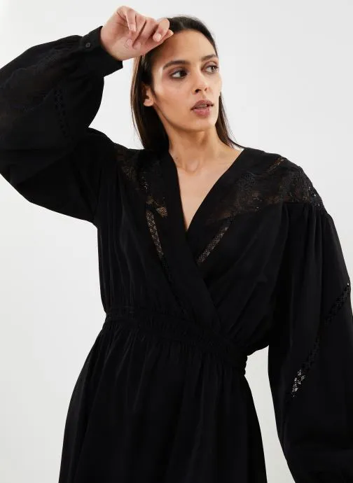      VILA VILIYA LS VNECK MIDI CALF DRESS/ROU  ZWART   