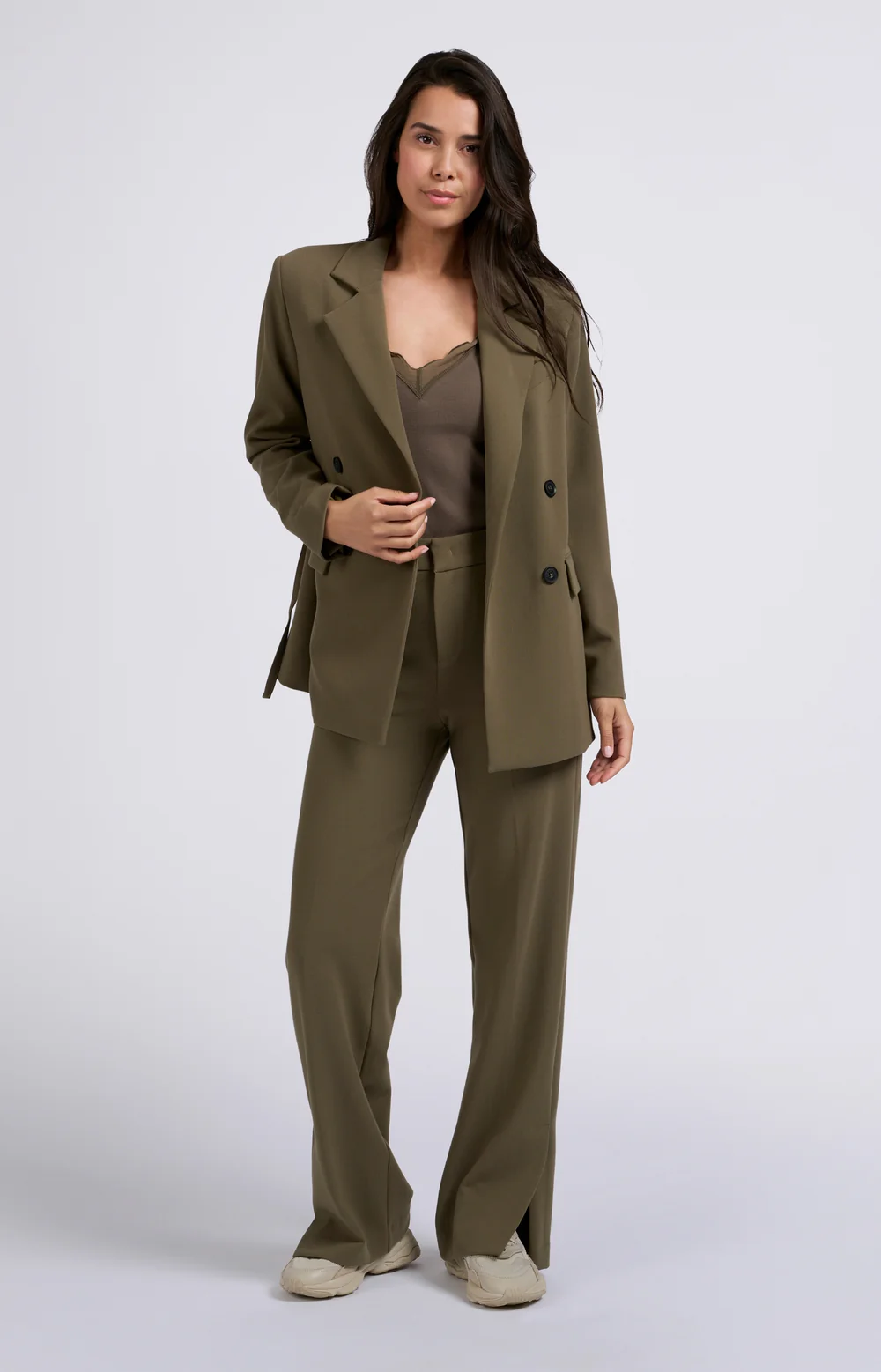 YAYA 01-501049-408 OVERSIZED BLAZER WITH DOUBLE BUTTON CLOSURE AND BELT DETAIL STONE GRAY