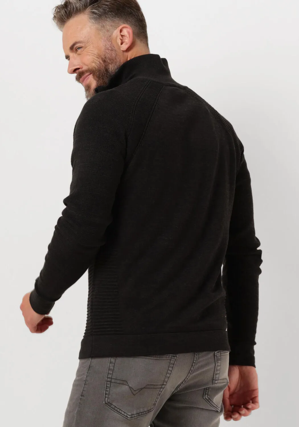 zwarte cast iron trui half zip collar cotton heather plated half zip