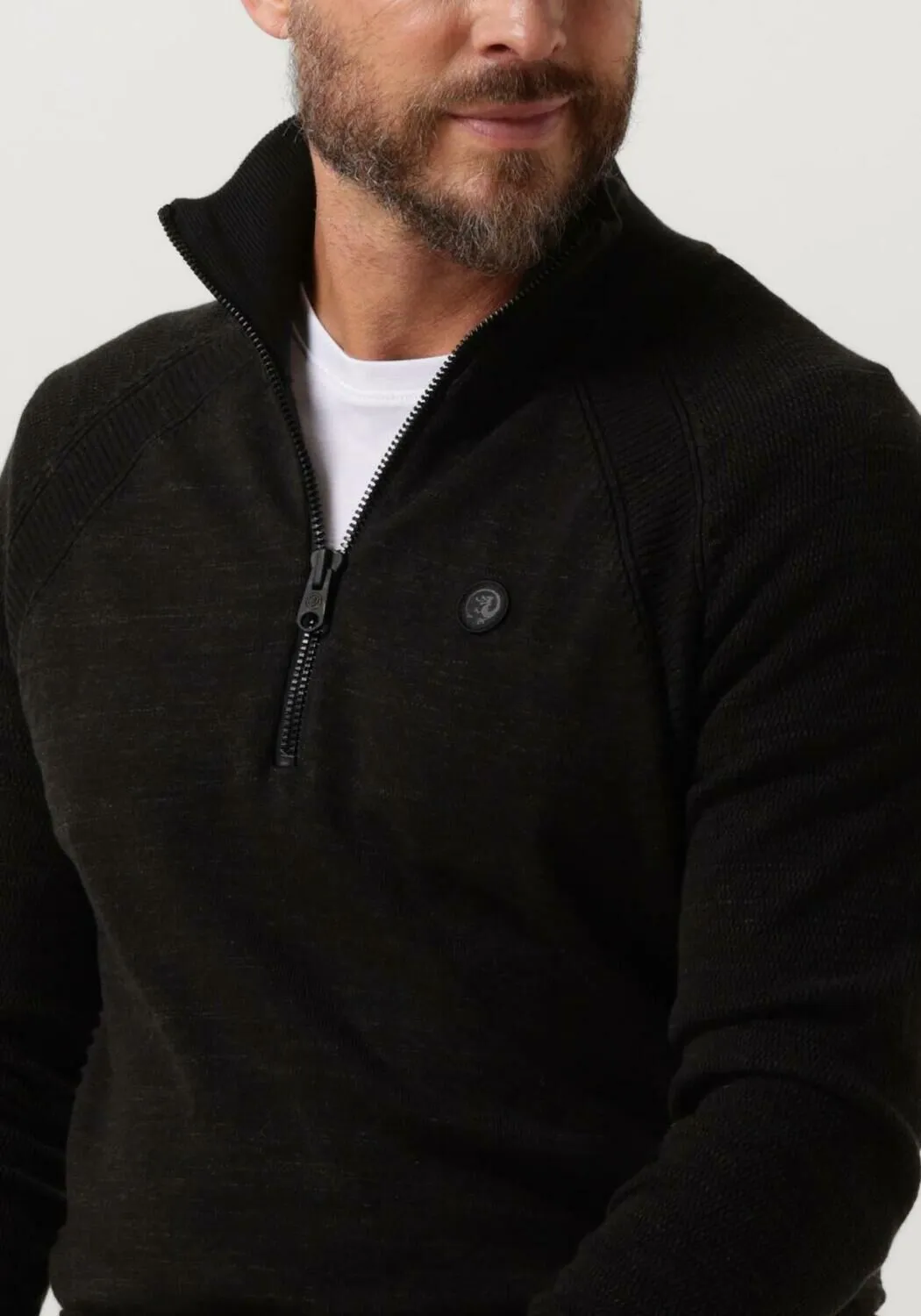 zwarte cast iron trui half zip collar cotton heather plated half zip